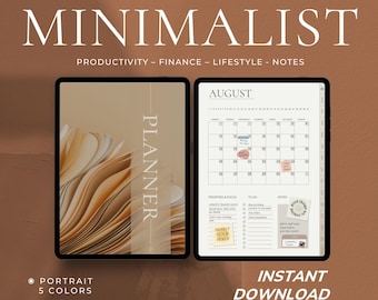 Minimalist Planner 2026 + Undated Portrait Digital Planner Hyperlinked for iPad, Goodnotes, Notability, Xodo, PDF Download Aesthetic Planner