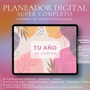 Spanish 2025 2026 All-in-One Digital Planner Undated iPad Tablet, Daily Monthly Planner, GoodNotes Planner, Agenda Digital Planeador Digital