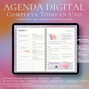 Spanish 2025 2026 All-in-One Digital Planner Undated iPad Tablet, Daily Monthly Planner, GoodNotes Planner, Agenda Digital Planeador Digital