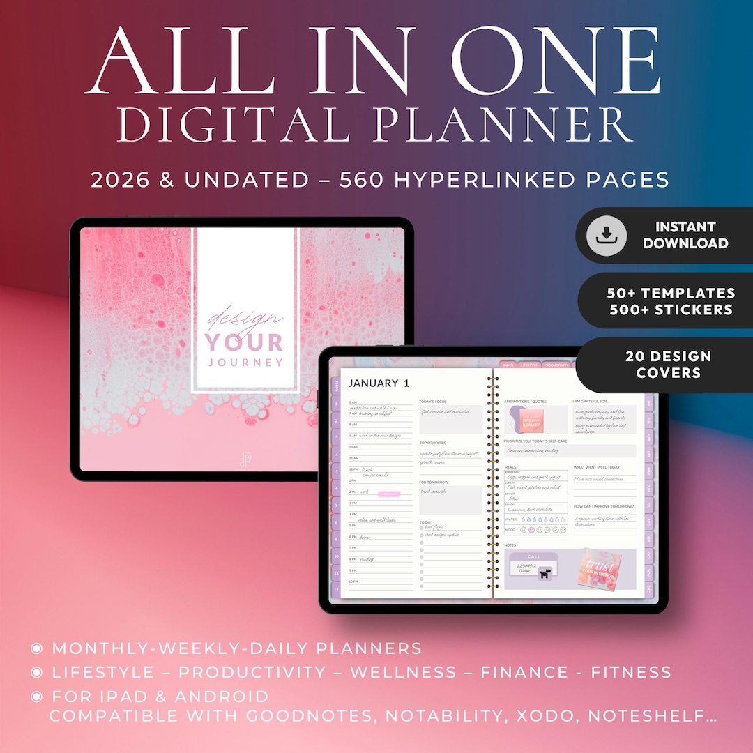 Digital Planner 2026 + Undated | All-in-one iPad Android Planner ...