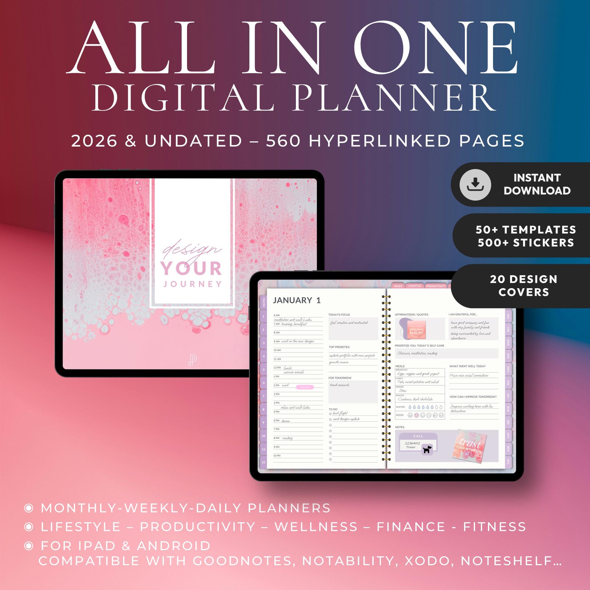 Digital Planner 2026 + Undated | All-in-one iPad Android Planner ...