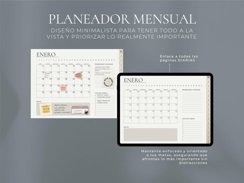 K&ouml;nnte beinhalten: Ein Monats-Planer mit minimalistischem Design. Der Planer enth&auml;lt einen Kalender f&uuml;r den Monat Januar mit einer To-Do-Liste und einem Abschnitt f&uuml;r Notizen. Der Planer soll Ihnen helfen, organisiert zu bleiben und sich auf Ihre Ziele zu konzentrieren.