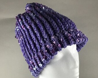 Lavender with a little bit of bling hand crafted beanie junior to adult