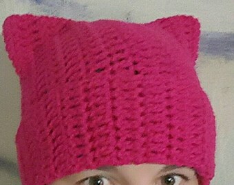 Pussy Hat/Cat Ear Hat/Hot Pink Pussyhat/Pink Pussyhat/Pink Cat Hat/Ladies Cat Hat/Winter Hat **Please Read Description**