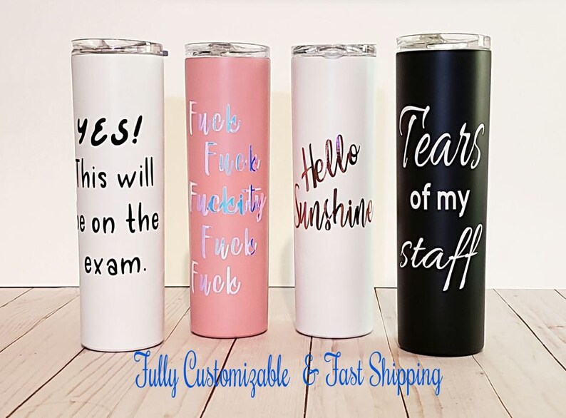 Customizable Tumbler with Straw,  Personalized Tumbler, Adhesive Vinyl, Insulated Travel Mug, Custom Cup, Skinny Tumbler, Custom Tumbler 