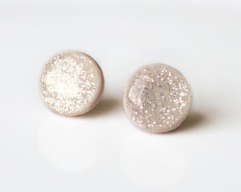Round Resin Glitter Stud Earrings - Silver Plated Posts, 13 mm , Round Iridescent Glitter Resin Earrings, Bridesmaid Gift ideas