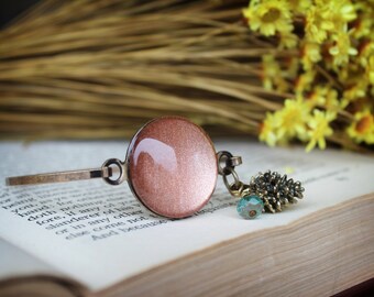 Bangle Bracelet, Pine Cone Charm, Hand Painted Glass, Antique Brass, Brass Bangle, Statement Jewelry, Statement Bangle, Bohemian Gift, Boho