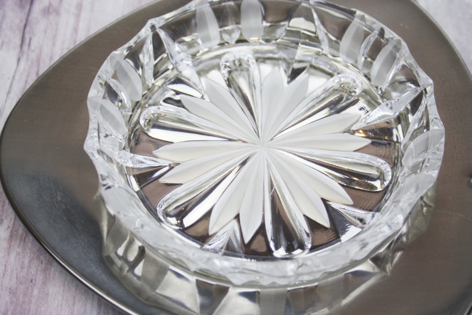 Vintage Heavy Glass Ashtray With Frosted Starburst Pattern & Etsy