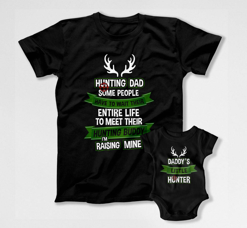 Dad And Son Shirts Matching T Shirts Father And Baby Gift Daddy And Me Outfits Fathers Day Hunting Daddy's Little Hunter Bodysuit DN-748-749