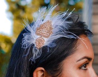 20s Inspired White and Gold Feather Headpiece