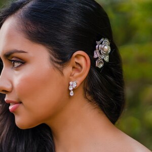 Victorian Rose, Pearl and Pave bridal Hair comb