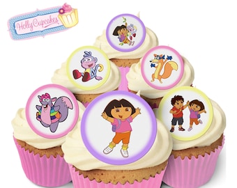 Dora the Explorer: 24 Pre-Cut edible round wafer cake toppers. Designed and made in the UK!