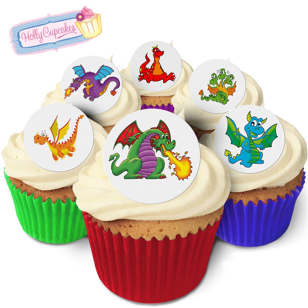 Dragons 24 Pre Cut Edible Round Wafer Cake Toppers