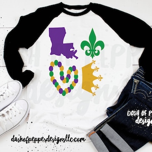 Mardi Gras Love SVG, Louisiana Mardi Gras, Mardi Gras Beads, Fleur de Lis SVG, Mardi Gras sticker design, Love sticker svg, love shapes file