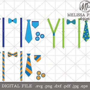 Mother&#39;s Day Suspenders Tie SVG, Spring Baby Suspenders design, Baby bow tie png eps, cute baby boy svg, blue green orange suspenders,svg