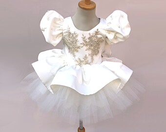 First birthday tutu dress - Baby wedding gown - Formal couture tutu dress