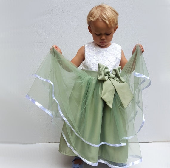 olive green flower girl dress