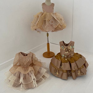 First birthday tutu dress Baby wedding gown Gold shimmer fancy dress Formal couture tutu dress for toddlers image 4