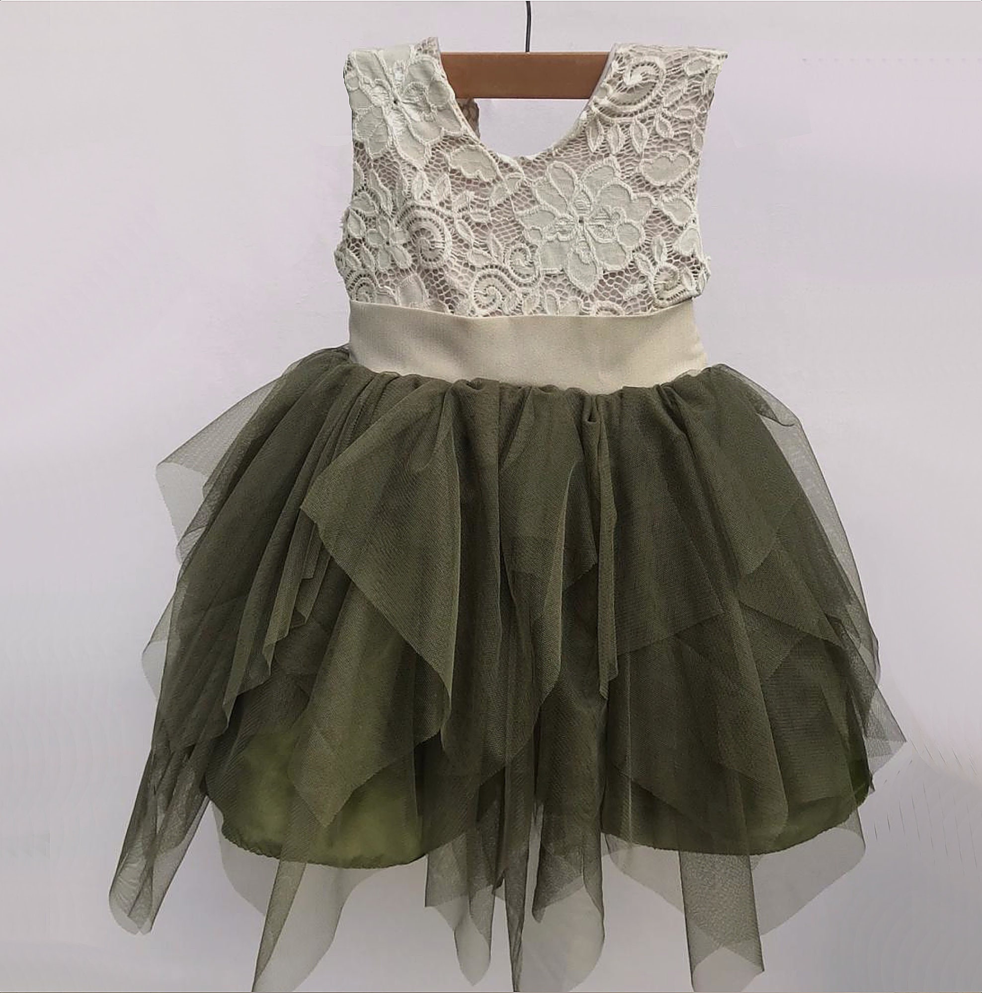 Olive green flower girl dress Green girl dress Forest green Etsy