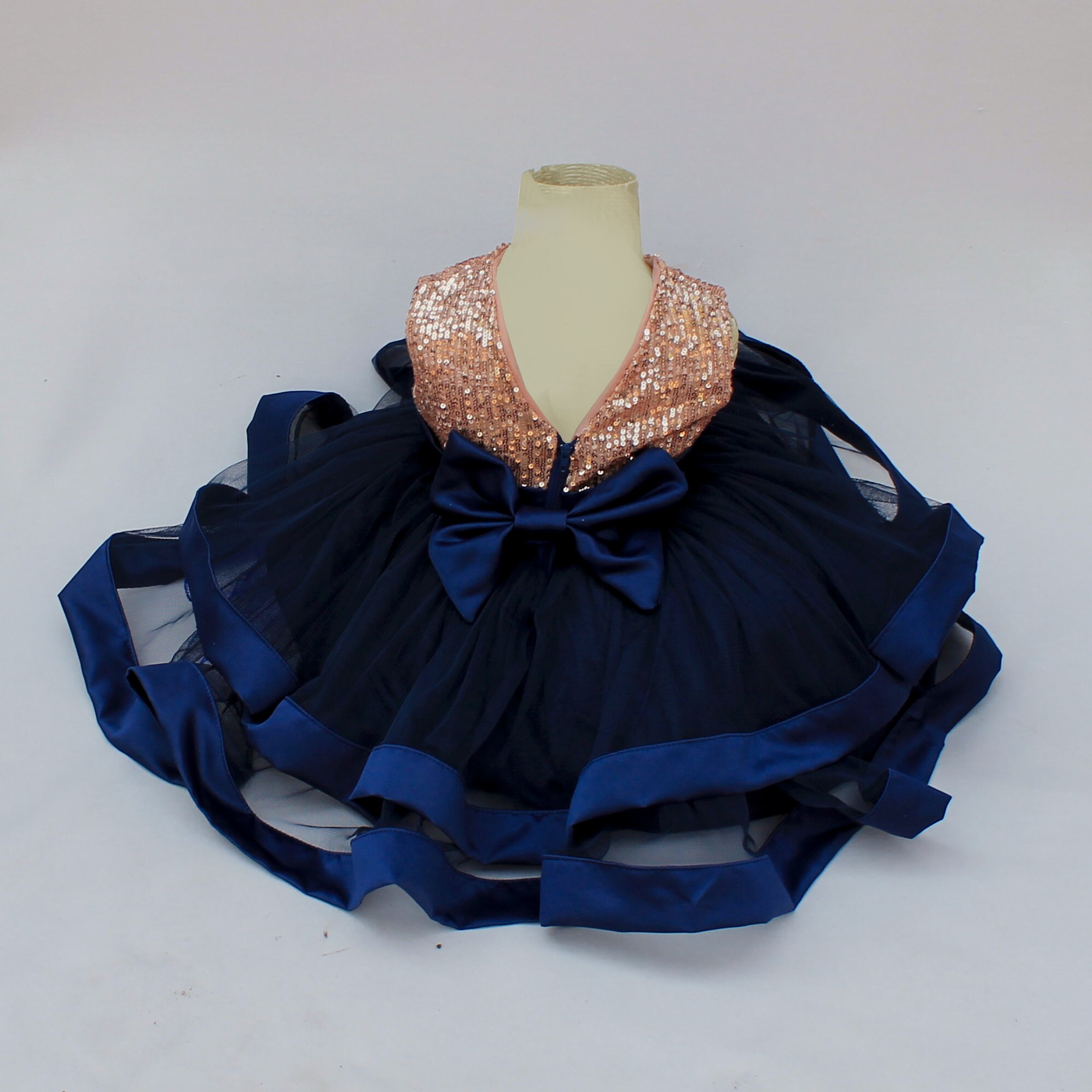 Navy Blue and Rose Gold Dress for Girls Navy Flower Girl Etsy Canada
