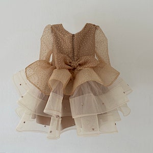 First birthday tutu dress Baby wedding gown Gold shimmer fancy dress Formal couture tutu dress for toddlers zdjęcie 2