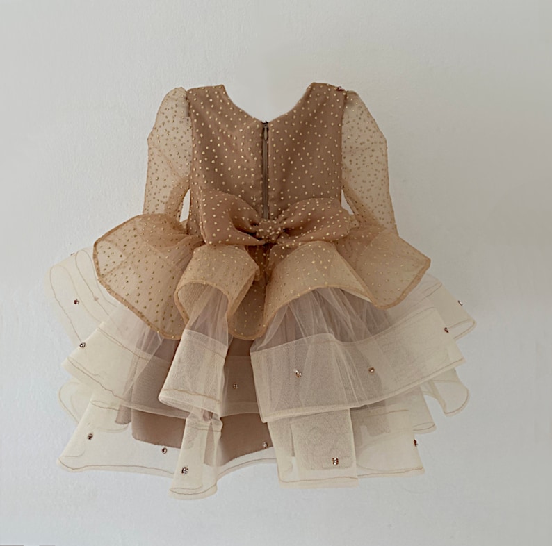 First birthday tutu dress Baby wedding gown Gold shimmer fancy dress Formal couture tutu dress for toddlers zdjęcie 2