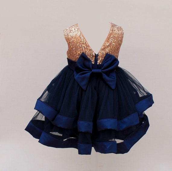 Navy Blue and Rose Gold Dress for Girls ...