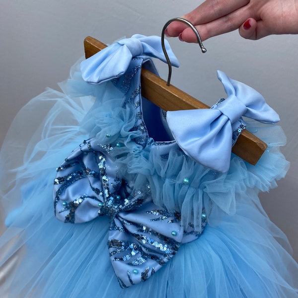 Light blue fancy dress - Sky blue flower girl dress - Sparkle tutu dress for toddler - Princess birthday dress - Elegant baby girl dress