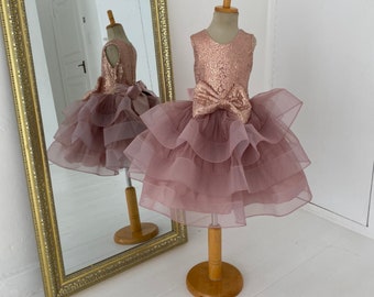 Blush pink and rose gold sequined tutu dress - Flower girl tutu dress - 1st Birthday tutu - Formal dress for girls