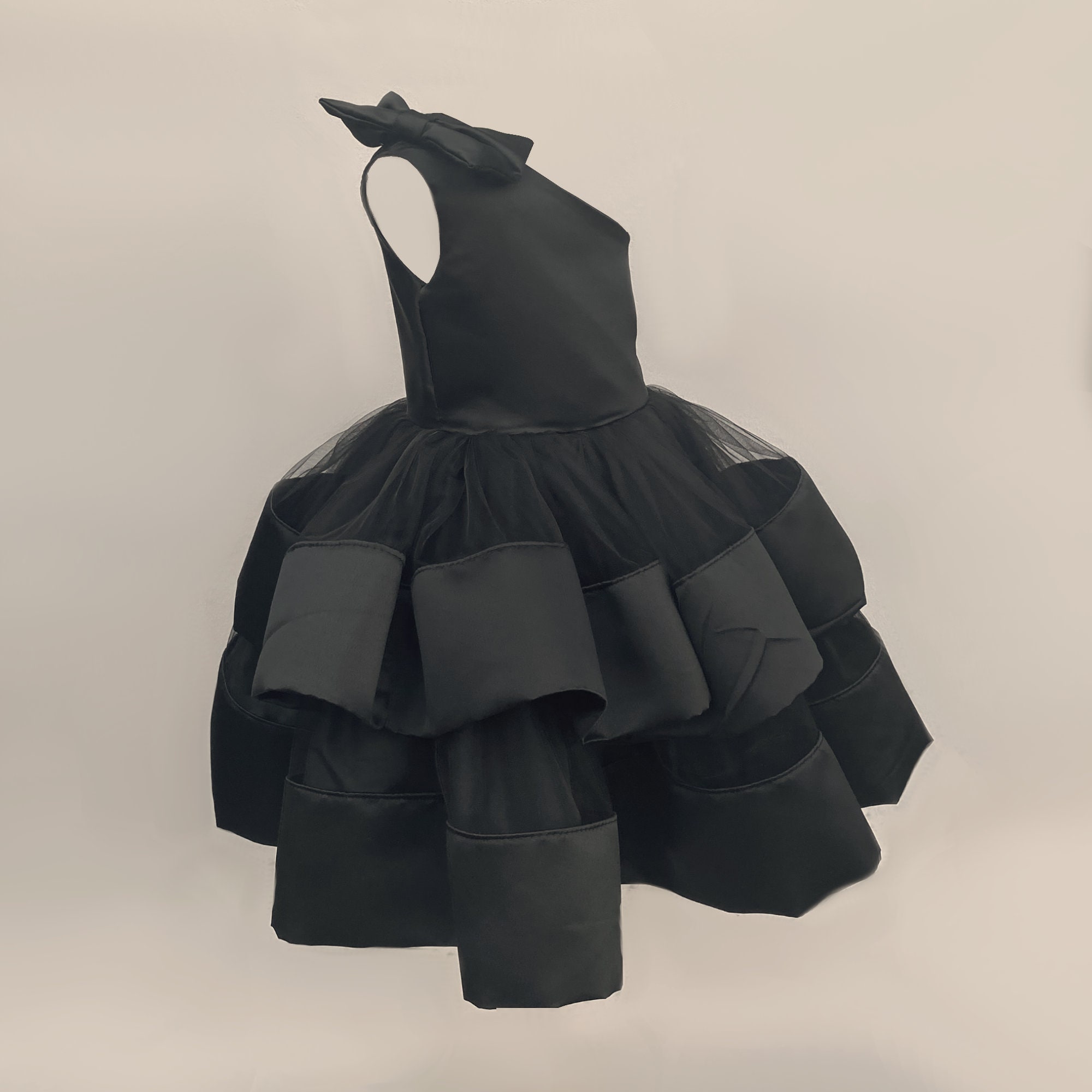 One Shoulder Tulle Dress Black Flower 