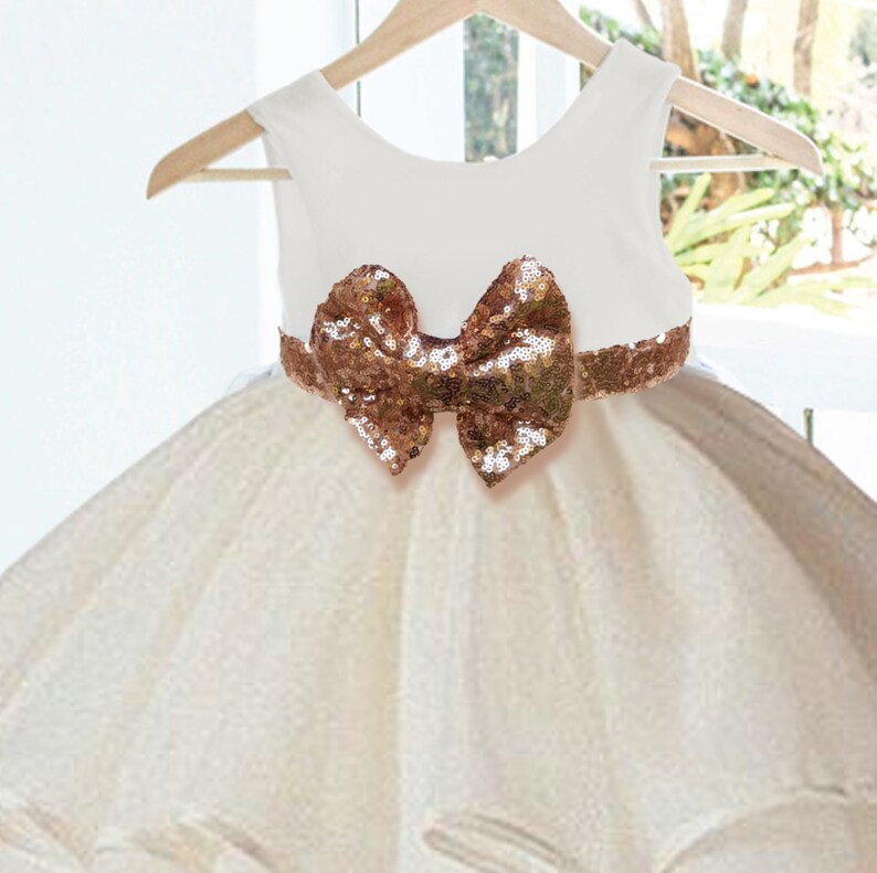 ivory and rose gold flower girl dress
