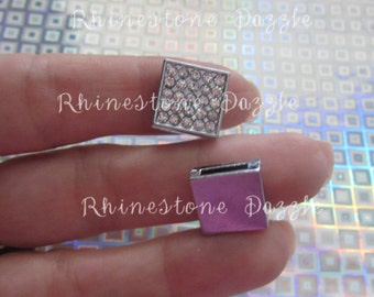 Square rhinestone slide charms fit perfectly on charm bracelets, square slider charms