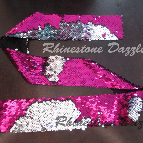 Sequin fabric with colors pink and silver that flip up, pre-cut and ready to sew onto any crafting projects