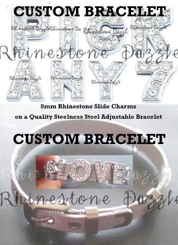Rhinestone Alphabet Letter Bracelet Silver / Letter L