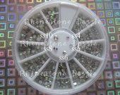 Crystal AB rhinestones for eyes and nails within 5 sizes, ss4, ss5, ss6, ss8, ss10, in a storage wheel, nail rhinestones