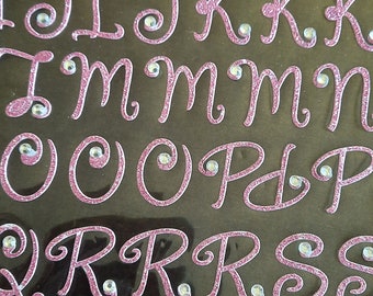 Pink Glitter Letter Stickers With Rhinestones 78 Pcs Alphabet Stickers 