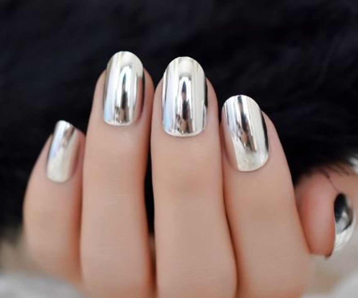 Pink chrome nails silver chrome nails pink mirror nails | Etsy