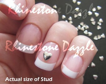 Silver heart nail studs sized 4mm for DIY nail art, 3D nail design, silver nail art, nail decoration, nail studs, nail embellishments