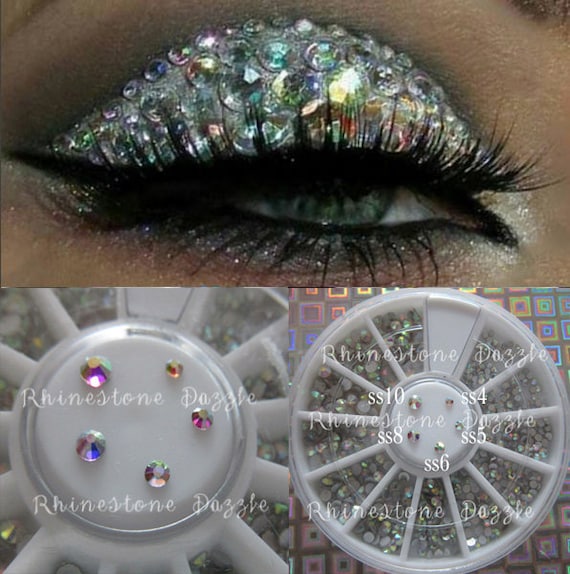 Crystal AB Rhinestones for Eyes and Nails Within 5 Sizes, Ss4, Ss5, Ss6,  Ss8, Ss10, in a Storage Wheel, Nail Rhinestones 