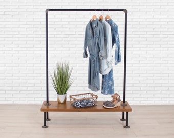 Clothes Rack with Wood Shelves | Closet Storage | Industrial Pipe Clothes Rack | Clothes Organization | Wood Shelf Rack | FAST FREE SHIPPING