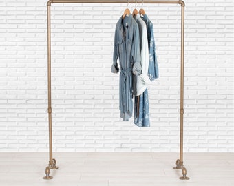 Industrial Pipe Clothes Rack - Heavy Duty - Rolling Wheels or Stationary - Durable Powder Coated Finish - Black, White, or Gold Color Pipes