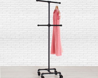 Clothing Rack | Rolling Clothes Rack | Garment Rack | Clothing Organization Rack | Industrial Pipe Rolling Clothes Rack | FAST FREE SHIPPING