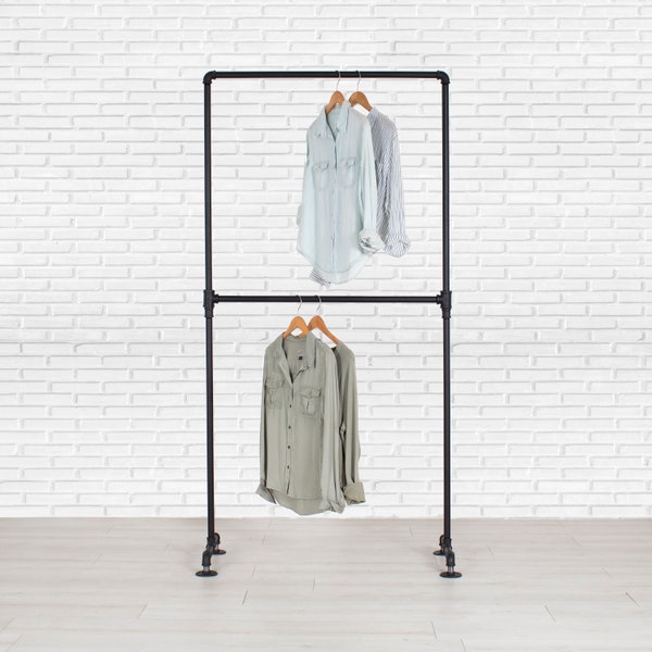 Garment Rack | Double Rail Clothes Rack | Clothing Rack | Industrial Pipe Clothes Rack | Clothing Storage | Pipe Rack