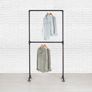 Clothes Rack Double Rail Clothing Rack Garment Rack Industrial Pipe Clothes Rack Clothing Storage Pipe Rack FREE SHIPING image 1