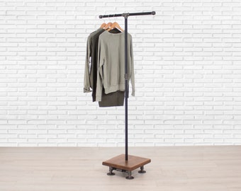 Industrial Pipe Clothing Rack with Wood Shelf 2 way - Clothing Display Rack -  Boutique Clothing Display - Industrial Style Clothes Rack