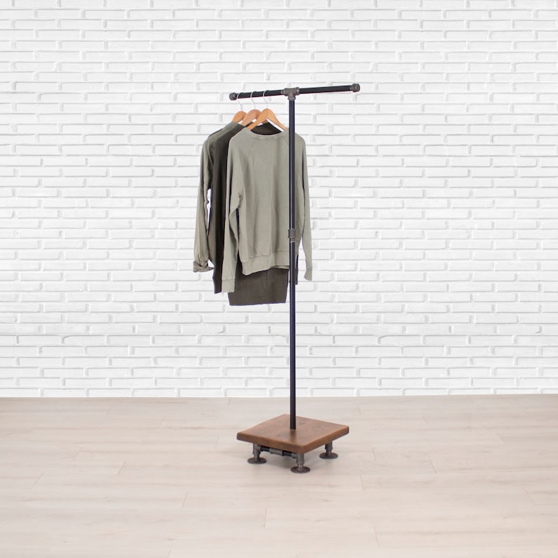 Industrial Pipe Clothing Rack Cedar Wood Shelf 2 Way Etsy