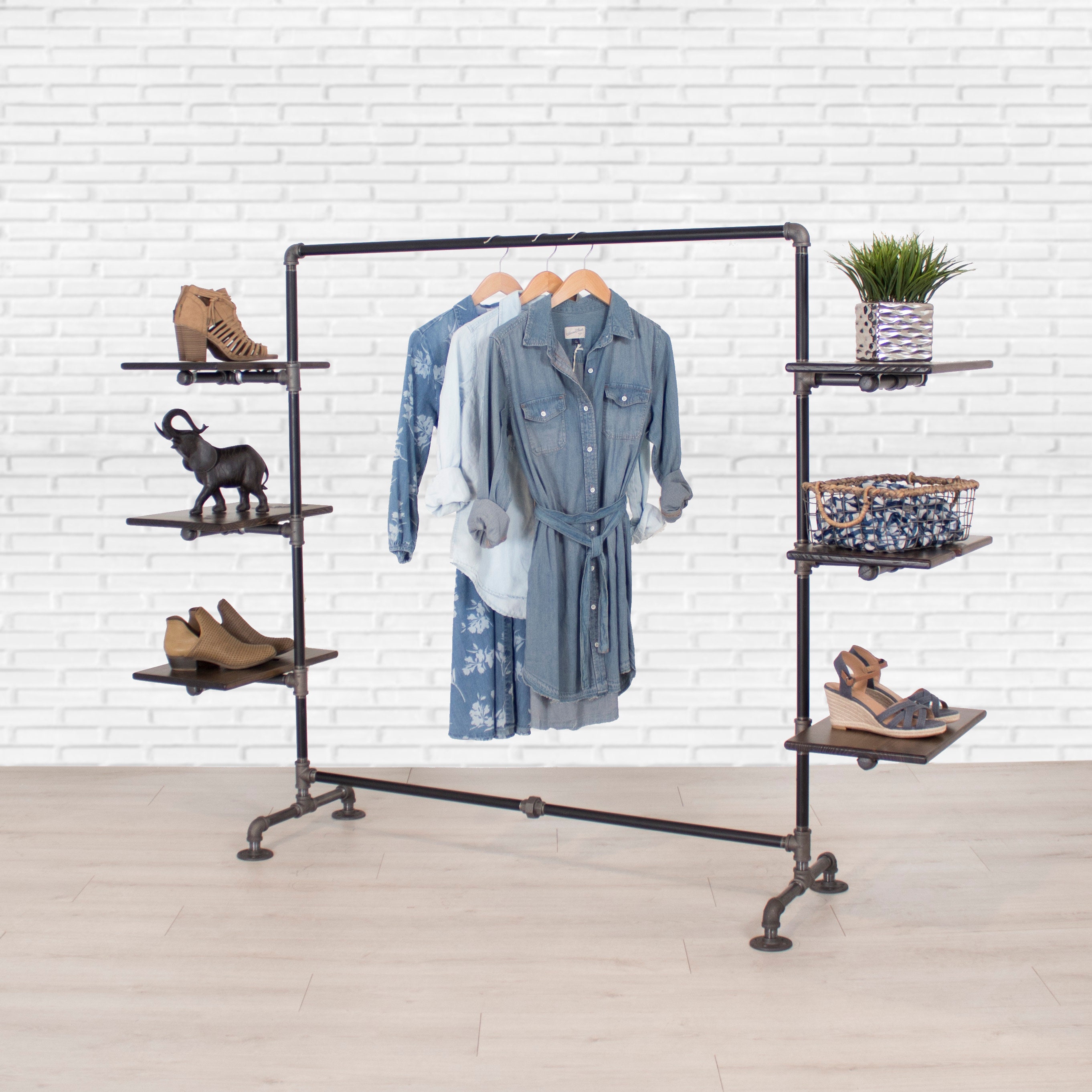 Clothing Rack Industrial Pipe Clothing Rack with Wood Etsy