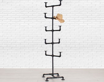 Heavy Duty Pipe Hat Rack - Hat Stand - Industrial Style Hat Rack - Black Clothing Rack - Hat Storage