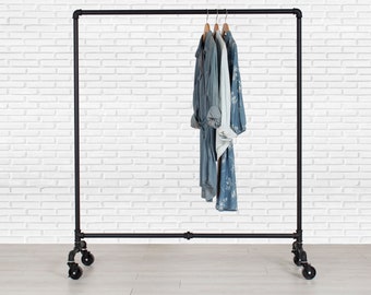 Industrial Pipe Rolling Clothing Dress Rack | 60" Wide x 68" Tall | Clothing Rack | Industrial Pipe Rack | Garment Rack