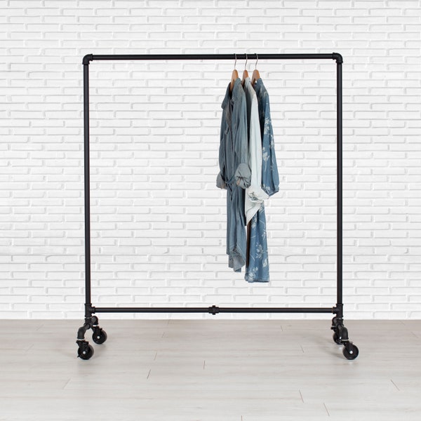 Industrial Pipe Rolling Clothing Dress Rack | 60" Wide x 68" Tall | Clothing Rack | Industrial Pipe Rack | Garment Rack